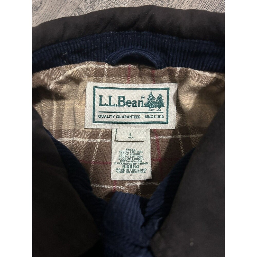 Vintage LL Bean Chore Coat Large Dark Blue Corduroy Brown Contrast Trim Jacke - Picture 2 of 4